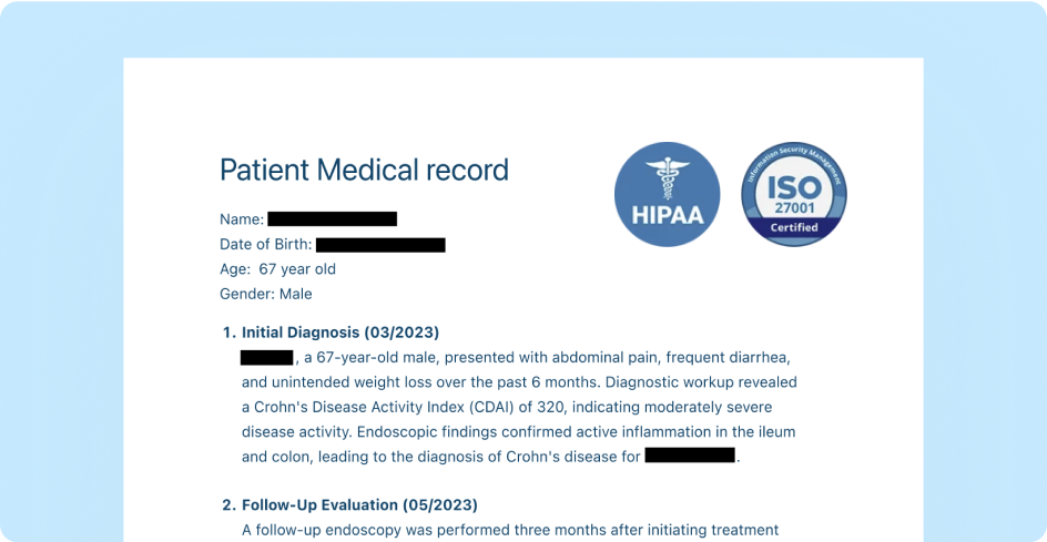 Prescreening landing page blog note patient record