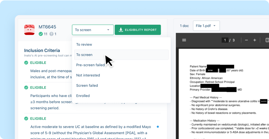 Prescreening landing page blog note pre-screening result